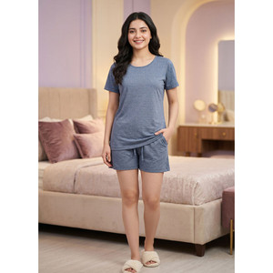 <b>Summer</b> Comfortable Short Knitted Pajamas Elastic Waist Drawstring Closure Breathable Fluid Spandex ODM Custom Logo New Design - Product Image 1