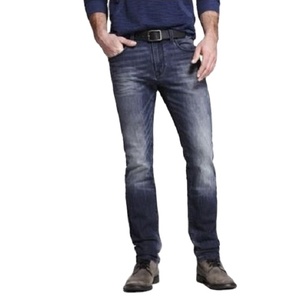 Jeans bleu coupe droite, jambe large, denim uni, pantalon décontracté pour homme, devant plat, fitness, streetwear, denim respirant - Product Image 5