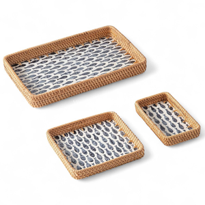 Bandeja Ecológica Hecha a Mano con Madreperla y Ratán para Servir Alimentos, Uso en el Hogar y en la Mesa - Product Image 1