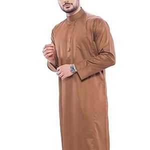 Thobe émirati de qualité supérieure marron luxe Kandura vêtements traditionnels arabes élégant hommes Jubba doux et respirant tenue islamique moderne - Product Image 3