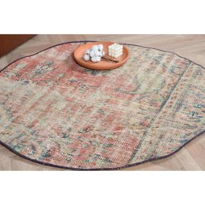 Vintage Turkish Rug, 3.6x3.6 ft Rug, <b>Red</b> Blue Floral <b>Wool</b> Rug - Product Image 1