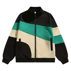 Erkekler için yüksek kalite baskılı bombacı ceket özel Logo Trendy renk blok spor ceket Streetwear rahat kışlık ceketler