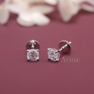 IGI Certified Lab Grown Diamond Cushion Cut Stud Earrings 18K White / Yellow & Rose Gold Solitaire Diamond Earrings - Product Image 4