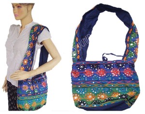 Bolso Tote Étnico Boho Vintage para Mujer, Principalmente de Algodón Indio Johla, con Patrón Geométrico, Cierre de Cremallera, Bordado Retro con Lentejuelas - Product Image 2