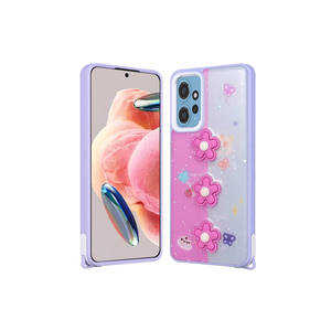 Coque Redmi 12 4G Luxe Scintillante Motif Floral Gaufré en Silicone Édition Marguerite Violette - Finition Givrée Mignonne pour 14 Plus - Product Image 1