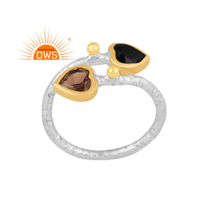 แหวนควอตซ์สโมควอตซ์ธรรมชาติคุณภาพดีที่สุดปรับได้แหวนอัญมณีโอนิกซ์สีดำ - Product Image 1