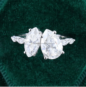 Bague de fiançailles Toi Et Moi avec diamant Moissanite taille poire et marquise pour mariage ou cadeau Bague de proposition de certificat IGI - Product Image 6