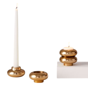 Portavelas Redondo de Metal Macizo con Acabado Dorado para Decoración de Mesa en Halloween - Product Image 1