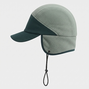 Unisex Winter Ski Hat Adjustable Chin Strap Flat Brim Plush Style Adult Size <b>Green</b> Gray Flock Embossed Fleece-Lined - Product Image 2