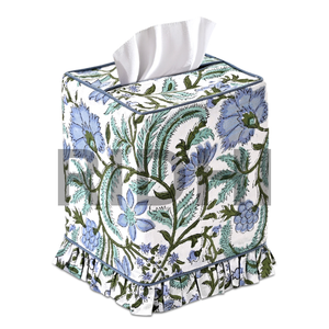 ปลอกกล่องกระดาษทิชชูผ้าฝ้ายลายพิมพ์บล็อกทำมือสีน้ำเงินโคลัมเบียแบบคลาสสิก เป็นมิตรกับสิ่งแวดล้อม ผ้าตกแต่งทรงสี่เหลี่ยม - Product Image 1