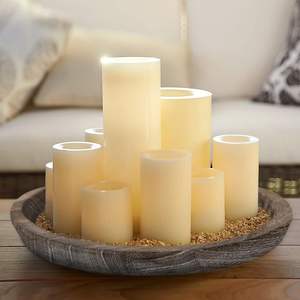 Juego de 2 portavelas de bandeja de madera rústica, soportes grandes redondos de madera, decorativos de café de granja Natural, Mesa - Product Image 6