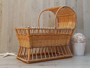 Cuna de Mimbre para Muñecas, Muebles de Madera Natural, Cochecito de Bebé Hecho a Mano con Materiales Naturales para Niños de Vietnam - Product Image 2