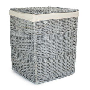 Double Tiers Grey Wash Square Laundry <b>Basket</b> PP Fabric Storage <b>Baskets</b> with White Lining for Cleaning in Bathroom - Product Image 5