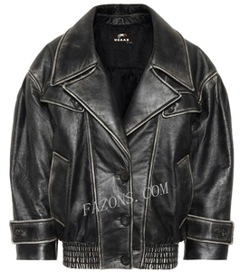 Chaqueta de Motocicleta de Cuero Genuino para Mujer, Transpirable, Estilo Hombro Caído, Diseño Casual para Chicas, con Acabado Desgastado - Product Image 5