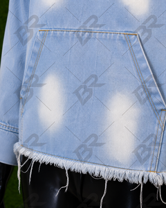Sudadera con Capucha Oversize de Mezclilla Lavado Claro para Hombre, con Bajo Deshilachado y Bolsillo en el Pecho, Estilo Casual Urbano - Product Image 5