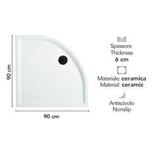 Plato de Ducha Semicircular de Cerámica MATERA 90x90, Artículos para Baño y Aseo - Product Image 2
