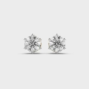 Boucles d'oreilles solitaires en diamant de laboratoire taille ronde, or rose/blanc/jaune 18 carats - Product Image 1