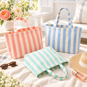 Bolsa de Lona Personalizada con Rayas, Ligera, Gran Capacidad, Bolso de Mano y Hombro Portátil para Mujer - Product Image 5