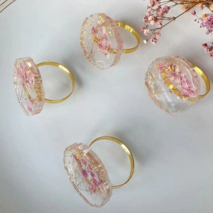 Resin <b>Napkin</b> Ring Holder with Pink Flower Design for Elegant Table Decor Wedding Events <b>Parties</b> Hotel Dining Charming Accent - Product Image 1