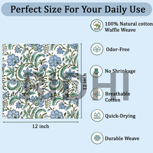 RIDHI Columbia Blue <b>Waffle</b> Cotton Dish <b>Towel</b> Handmade Block Printed Eco-Friendly Floral Pattern Quick Dry Absorbent Soft - Product Image 3