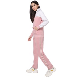2025 printemps Logo personnalisé femmes deux pièces ensemble couleur unie à manches longues fermeture éclair col montant ensemble lâche sport survêtements décontractés - Product Image 3