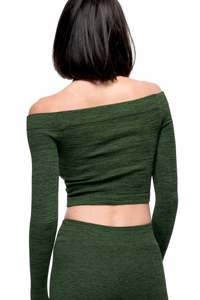 Pantalon taille haute à épaules tombantes manches longues couleur unie grande taille Ensemble de yoga vert bouteille Vêtements de sport Tendance Loisirs Fitness - Product Image 2