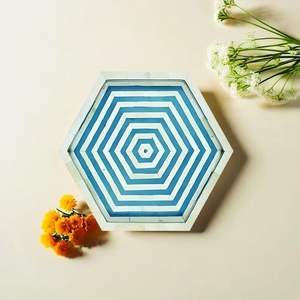Bandeja DE SERVICIO DE PATRÓN hexágono con incrustaciones de hueso moderno hecha a mano con diferentes diseños para la vida en el hogar y restaurantes para la decoración del hogar - Product Image 1
