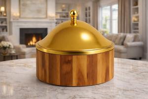 Plat de service en bois avec couvercle blanc et base en acier inoxydable pour une décoration de cuisine élégante et une salle à manger raffinée à vendre - Product Image 4