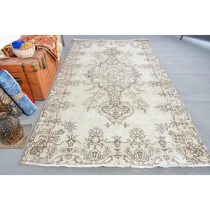 พรมวินเทจขนาด 5.4x9.2 ฟุต พรมตุรกี พรมลายทางสีขาว ทำจากขนสัตว์ - Product Image 1