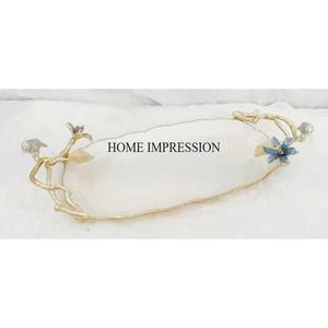 ถาดเสิร์ฟโลหะสีขาวรูปไข่พร้อมด้ามจับชุบทองหรูหรางานศิลปะที่ทันสมัยสร้างสรรค์ - Product Image 4