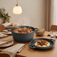 Cocotte en fonte pré-assaisonnée 2-en-1 multifonctionnelle avec couvercle-poêle pour la cuisine domestique