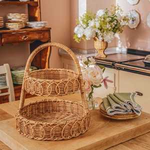 ถาดหวายทรงกลมสองชั้นแบบสานสำหรับตกแต่งคัพเค้กผลไม้หรือโต๊ะอาหาร - Product Image 4