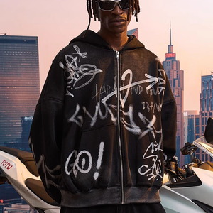 Sudadera con Capucha Personalizada de Estilo Vintage, Extra Grande, de Felpa, Lavada al Ácido, con Parches, para Hombre - Product Image 1