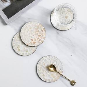 Posavasos de nácar con soporte Posavasos de servicio con incrustaciones de hueso brillante Posavasos de servicio con Incrustaciones de nácar hechos a mano - Product Image 2