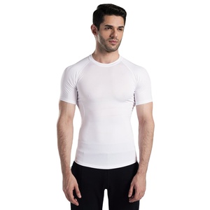 Gym Compression T Shirt <b>Men</b> Polyester Spandex <b>Stretch</b> Muscle Fit Training Quick Dry Breathable Sports Wear OEM Private Label - Product Image 1