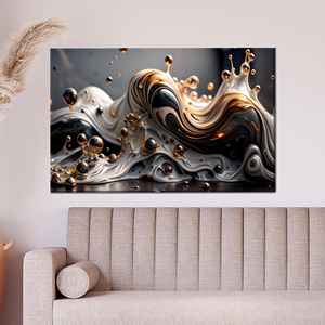 Toile murale imprimée avec motif vague liquide abstrait en or métallique, 1P : Prête à accrocher - Product Image 1