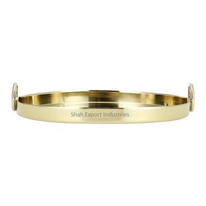 Nickle Plated Metal Food Serving <b>Tray</b> With Handle Round Shape for Home and Hotels Tabletop Food & <b>Drinks</b> Serving <b>Trays</b> - Product Image 5