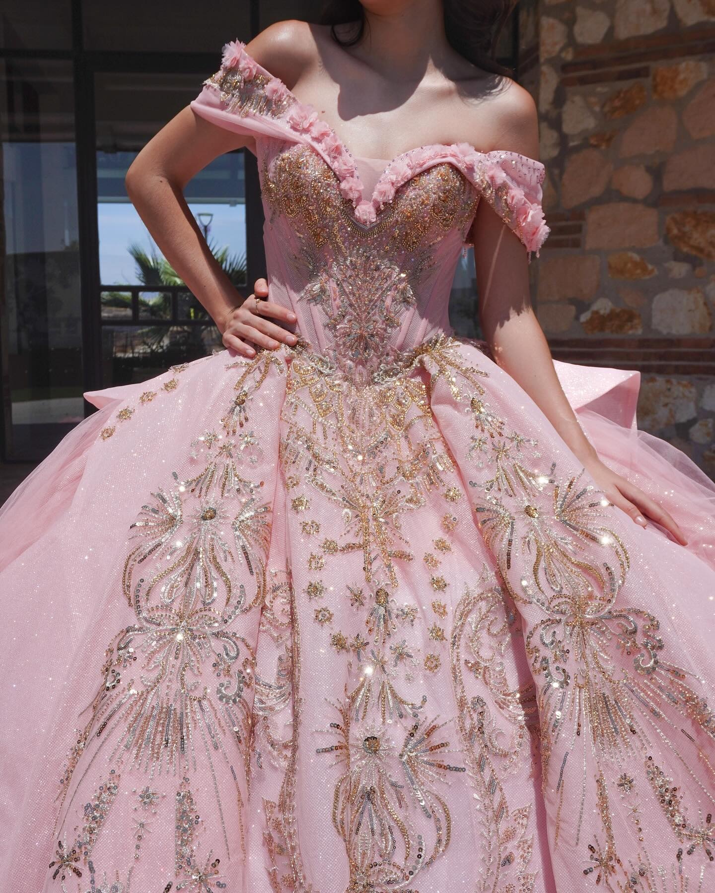 coral and gold quinceanera dresses Rose Gold La Femme Long Sequin Prom Dress main image 0