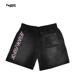 Shorts de plage en toile délavée pour hommes, style urbain, poches zippées, respirants, en tissu épais Spandex/Polyester, imprimé maille, vente en gros - Product Image 2