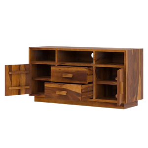 Meuble TV moderne fait main en bois massif avec fonctions de rangement amovibles et réglables pour salon ou appartement - Product Image 2