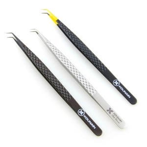 Kounain Pince à cils en acier inoxydable de 14cm de qualité professionnelle Isolation fine 45 degrés Sharp Satin Nano Fiber Pointed for - Product Image 6