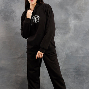 เสื้อมีฮู้ดสีดำสำหรับผู้หญิงเสื้อมีฮู้ดปักลายไหล่ปล่อยสิ่งจำเป็นเสื้อผ้าแนวสตรีท - Product Image 4