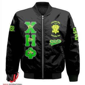 Sororité Soie Satin Chi Eta Phi Applique Broderie Patches Casual Zip Up Emblème Cousu Collage Bomber Veste - Product Image 5
