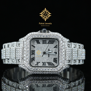 Montre pour homme de luxe en acier inoxydable avec cadran analogique, style hip-hop glacé avec moissanite VVS, montre de luxe en diamant - Product Image 1