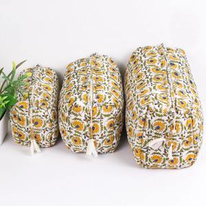 Vintage Eco-Friendly Cotton Case <b>for</b> Travel <b>for</b> Hand Block Printed Zipper Closure Water Resistant Large Capacity Pockets - Product Image 1