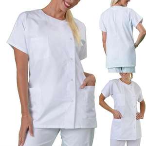 Uniforme de enfermera de manga corta con abrigo médico blanco para mujer con botones frontales y bolsillos para ropa de trabajo hospitalaria y sanitaria - Product Image 5