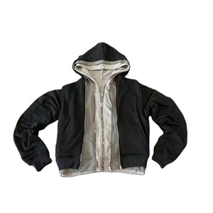 Custom Streetwear Heavyweight Plain Blanks Jacket Doble Triple Capa Zip up Cropped Boxy Hoodie Hombres - Product Image 1