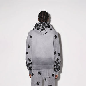 Patchs surdimensionnés en cuir noir vieilli pull à capuche lourd personnalisé vintage acide minéral pierre délavée sweats à capuche pour hommes - Product Image 4