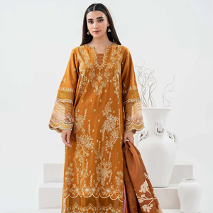 Ropa de boda para mujer 2025 Trending Multi Color gasa encaje manga larga cuello redondo vestido de Boutique de alta calidad nuevos últimos diseños - Product Image 1