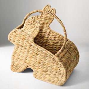 Whimsical Woodland Rabbit <b>Gift</b> Basket, Hand-woven Water Hyacinth Animal Organizer for Easter & <b>Baby</b> Showers - Product Image 5